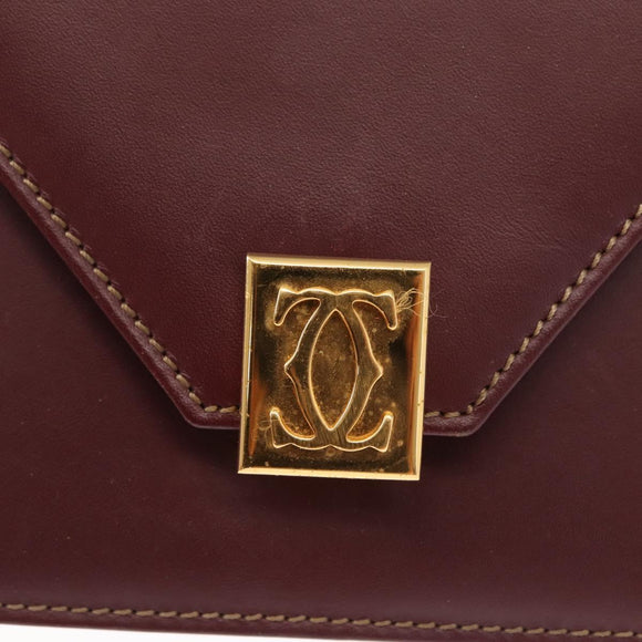CARTIER Must Line Shoulder Bag Leather Bordeaux Gold Auth BA7823