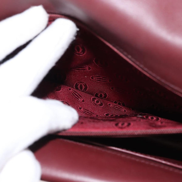 CARTIER Must Line Shoulder Bag Leather Bordeaux Gold Auth BA7823