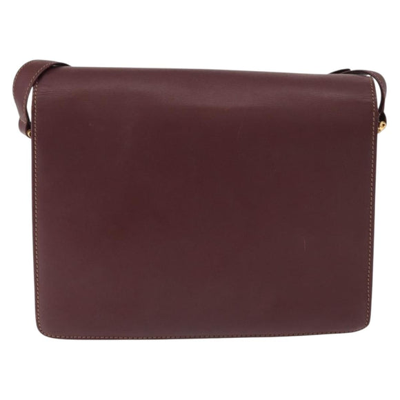 CARTIER Must Line Shoulder Bag Leather Bordeaux Gold Auth BA7823