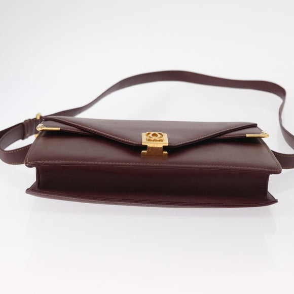 CARTIER Must Line Shoulder Bag Leather Bordeaux Gold Auth BA7823