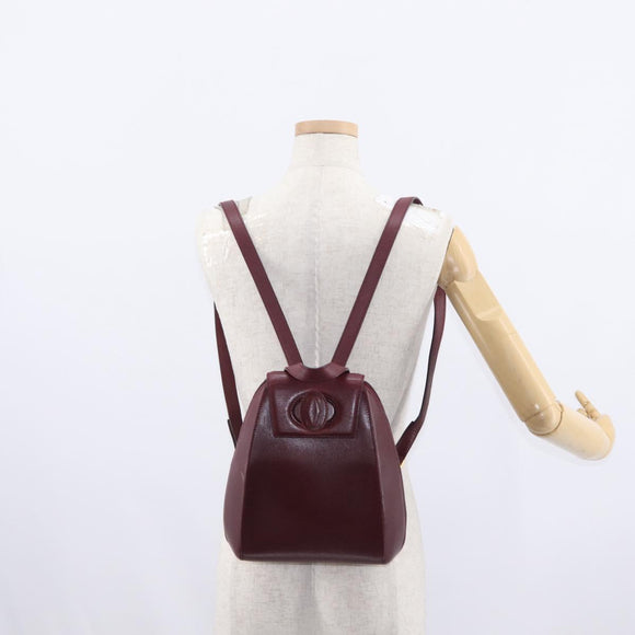 CARTIER Backpack Leather Bordeaux Gold Auth BA7824