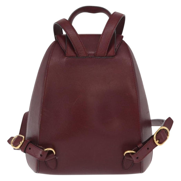 CARTIER Backpack Leather Bordeaux Gold Auth BA7824