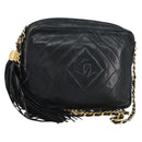 CHANEL Chain Shoulder Bag Lamb Skin Black Gold CC Auth BA7827-1
