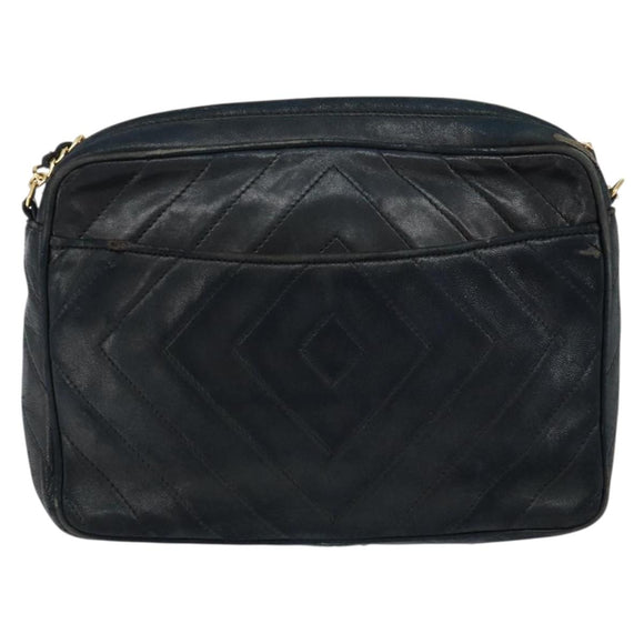 CHANEL Chain Shoulder Bag Lamb Skin Black Gold CC Auth BA7827