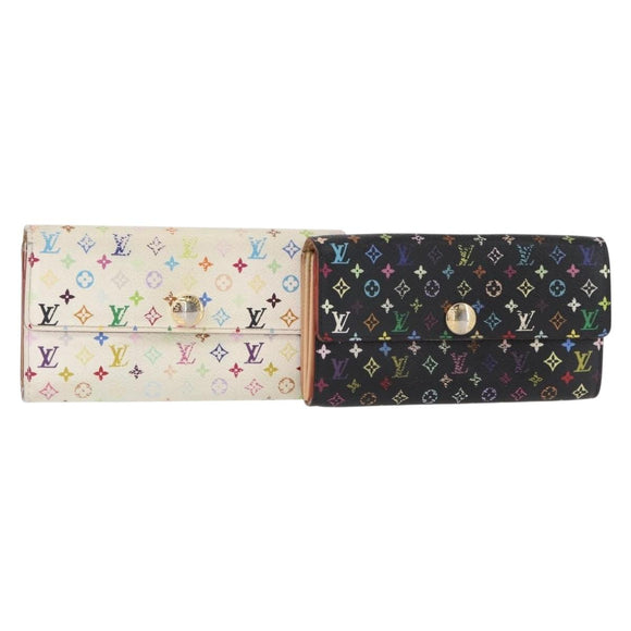 LOUIS VUITTON Monogram Multicolor Wallet 2 Set White Black LV Auth BA7831