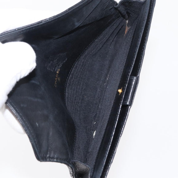 CHANEL Wallet Leather 5 Set Beige Black CC Auth BA7834