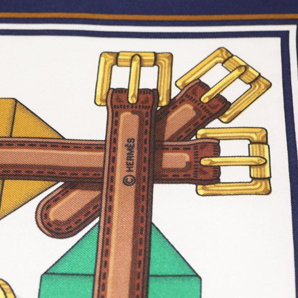 HERMES Carre 90 Scarf Silk ""J.METZ"" Navy Auth BA7837