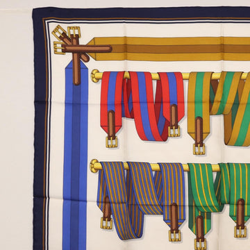 HERMES Carre 90 Scarf Silk ""J.METZ"" Navy Auth BA7837 - 0