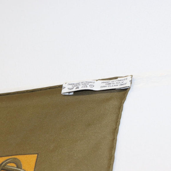HERMES Carre 90 Scarf Silk ""GRONLAND"" Khaki Auth BA7838