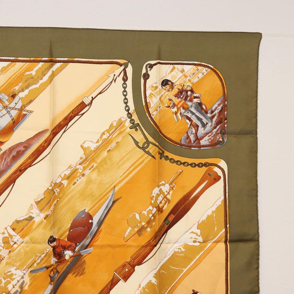 HERMES Carre 90 Scarf Silk ""GRONLAND"" Khaki Auth BA7838