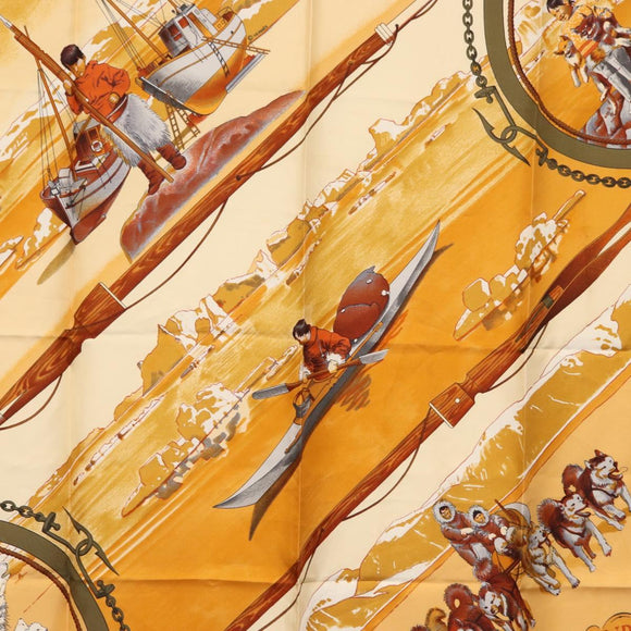 HERMES Carre 90 Scarf Silk ""GRONLAND"" Khaki Auth BA7838