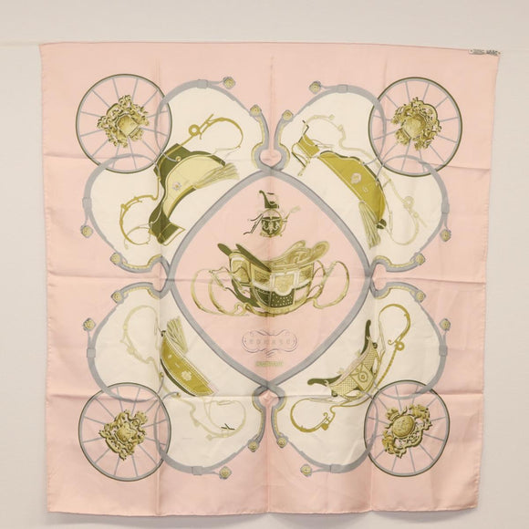 HERMES Carre 90 Scarf Silk ""SPRINGS"" Pink Auth BA7839