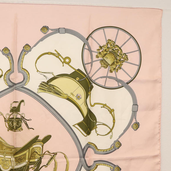 HERMES Carre 90 Scarf Silk ""SPRINGS"" Pink Auth BA7839