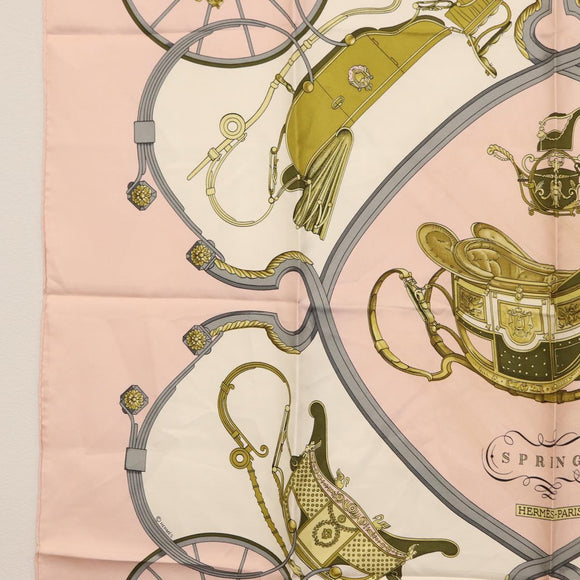 HERMES Carre 90 Scarf Silk ""SPRINGS"" Pink Auth BA7839