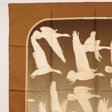 HERMES Carre 90 Scarf Silk ""OISEAUX MIGRATEURS"" Brown Auth BA7840 - 0