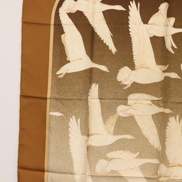 HERMES Carre 90 Scarf Silk ""OISEAUX MIGRATEURS"" Brown Auth BA7840