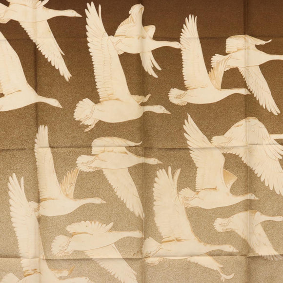 HERMES Carre 90 Scarf Silk ""OISEAUX MIGRATEURS"" Brown Auth BA7840