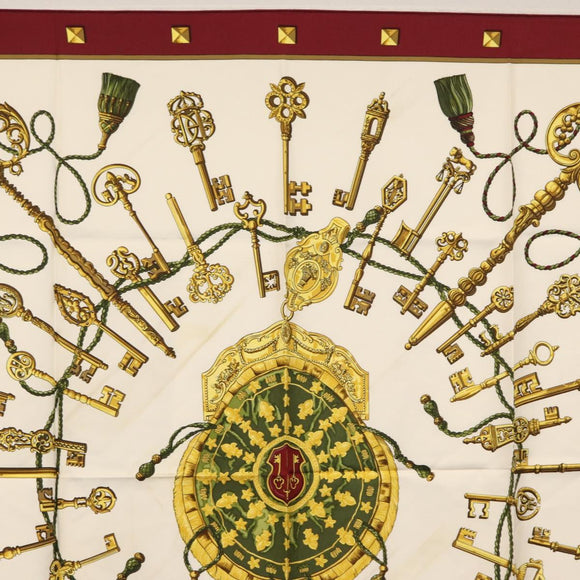 HERMES Carre 90 Scarf Silk ""Les Clés"" Bordeaux Auth BA7841