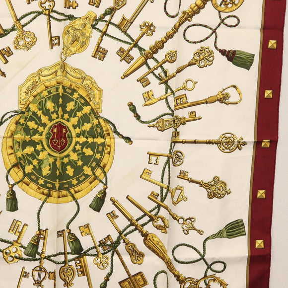 HERMES Carre 90 Scarf Silk ""Les Clés"" Bordeaux Auth BA7841