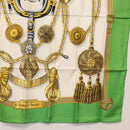 HERMES Carre 90 Scarf Silk ""Frontaux et cocardes"" Green Auth BA7842-10