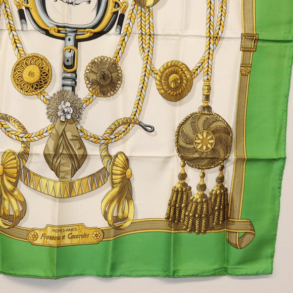 HERMES Carre 90 Scarf Silk ""Frontaux et cocardes"" Green Auth BA7842