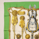 HERMES Carre 90 Scarf Silk ""Frontaux et cocardes"" Green Auth BA7842-2
