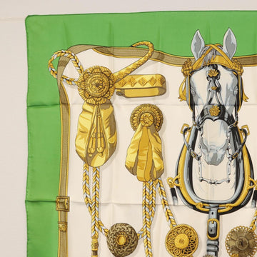 HERMES Carre 90 Scarf Silk ""Frontaux et cocardes"" Green Auth BA7842 - 0