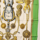 HERMES Carre 90 Scarf Silk ""Frontaux et cocardes"" Green Auth BA7842-7