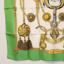 HERMES Carre 90 Scarf Silk ""Frontaux et cocardes"" Green Auth BA7842-8