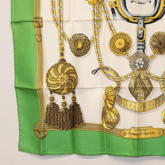 HERMES Carre 90 Scarf Silk ""Frontaux et cocardes"" Green Auth BA7842