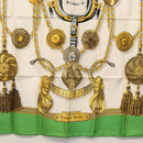 HERMES Carre 90 Scarf Silk ""Frontaux et cocardes"" Green Auth BA7842-9