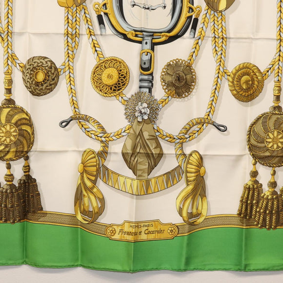 HERMES Carre 90 Scarf Silk ""Frontaux et cocardes"" Green Auth BA7842