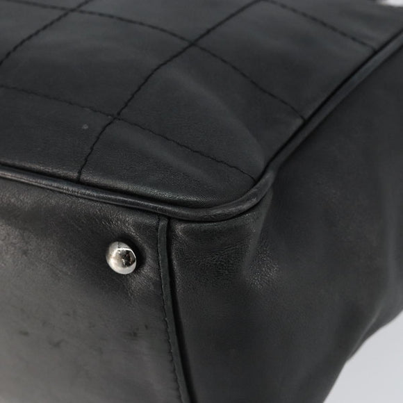 CHANEL Choco Bar Tote Bag Leather Black Silver CC Auth BA7844