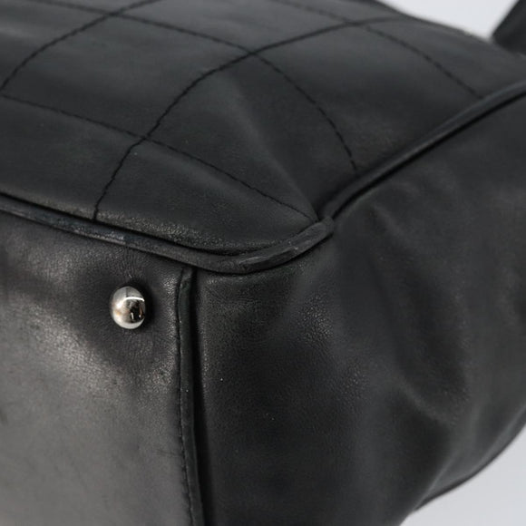 CHANEL Choco Bar Tote Bag Leather Black Silver CC Auth BA7844