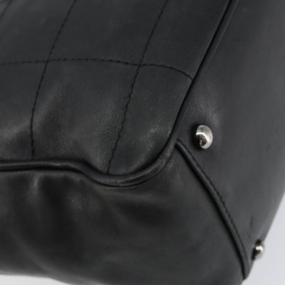 CHANEL Choco Bar Tote Bag Leather Black Silver CC Auth BA7844