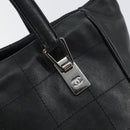 CHANEL Choco Bar Tote Bag Leather Black Silver CC Auth BA7844-10