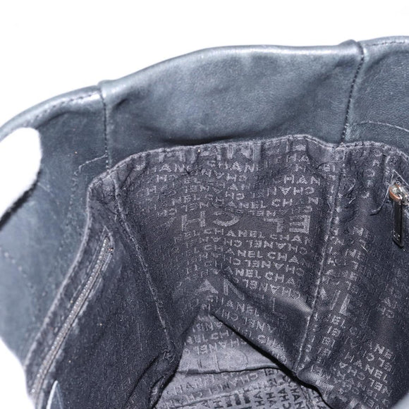 CHANEL Choco Bar Tote Bag Leather Black Silver CC Auth BA7844