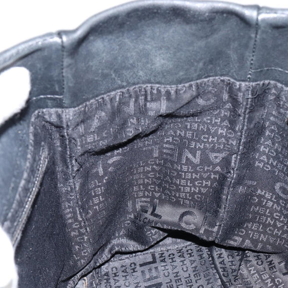 CHANEL Choco Bar Tote Bag Leather Black Silver CC Auth BA7844