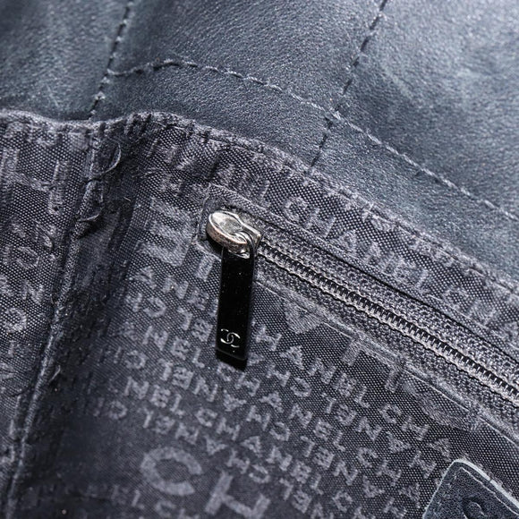 CHANEL Choco Bar Tote Bag Leather Black Silver CC Auth BA7844