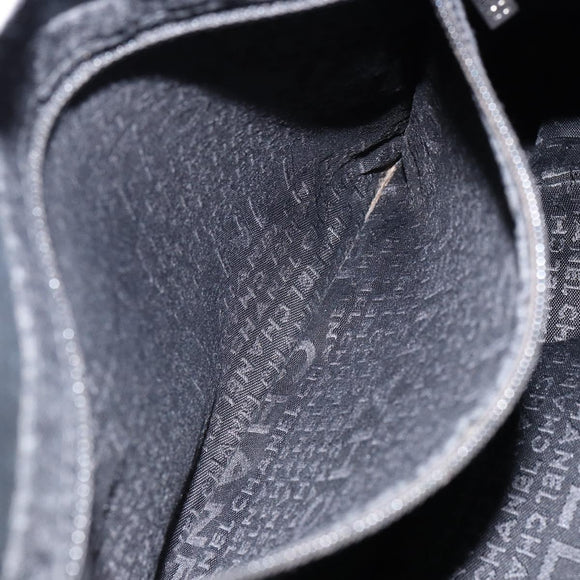 CHANEL Choco Bar Tote Bag Leather Black Silver CC Auth BA7844