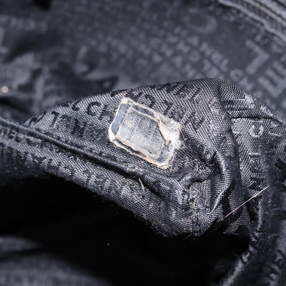 CHANEL Choco Bar Tote Bag Leather Black Silver CC Auth BA7844