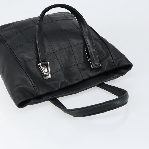 CHANEL Choco Bar Tote Bag Leather Black Silver CC Auth BA7844