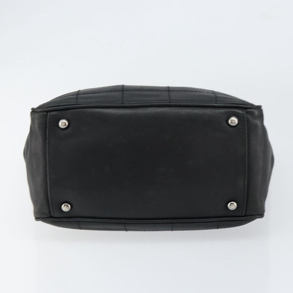 CHANEL Choco Bar Tote Bag Leather Black Silver CC Auth BA7844