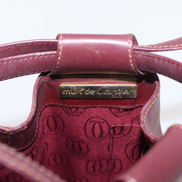 CARTIER Must Line Shoulder Bag Leather Bordeaux Gold Auth BA7848