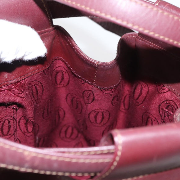 CARTIER Must Line Shoulder Bag Leather Bordeaux Gold Auth BA7848
