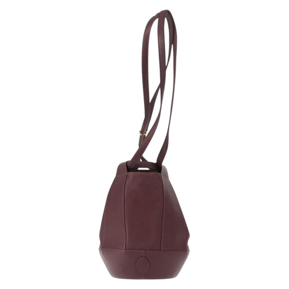 CARTIER Must Line Shoulder Bag Leather Bordeaux Gold Auth BA7848