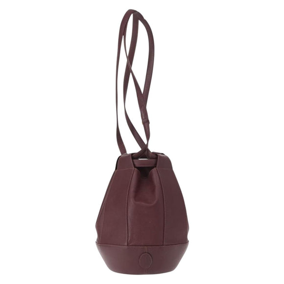 CARTIER Must Line Shoulder Bag Leather Bordeaux Gold Auth BA7848