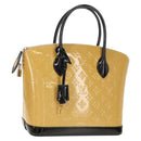 LOUIS VUITTON Monogram Vernis Lockit PM Tote Bag Beige Black M90251 Auth BA7933M-1