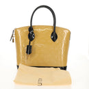 LOUIS VUITTON Monogram Vernis Lockit PM Tote Bag Beige Black M90251 Auth BA7933M-12