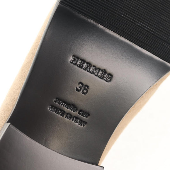 HERMES Destan Kelly Buckle Loafers Shoes Suede Beige Auth BA7958M